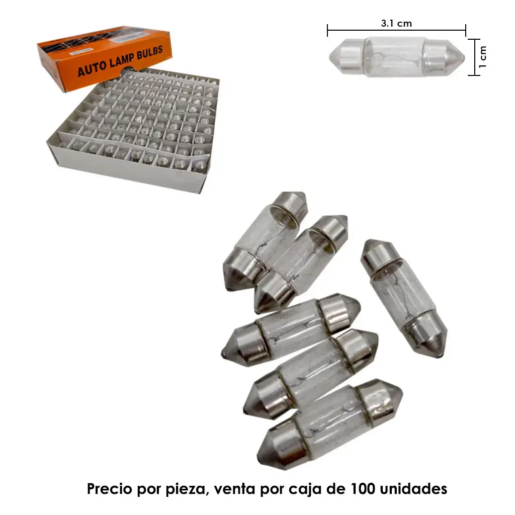 10mmx31mm pc  Bombillo de techo claro 10x31mm 12v